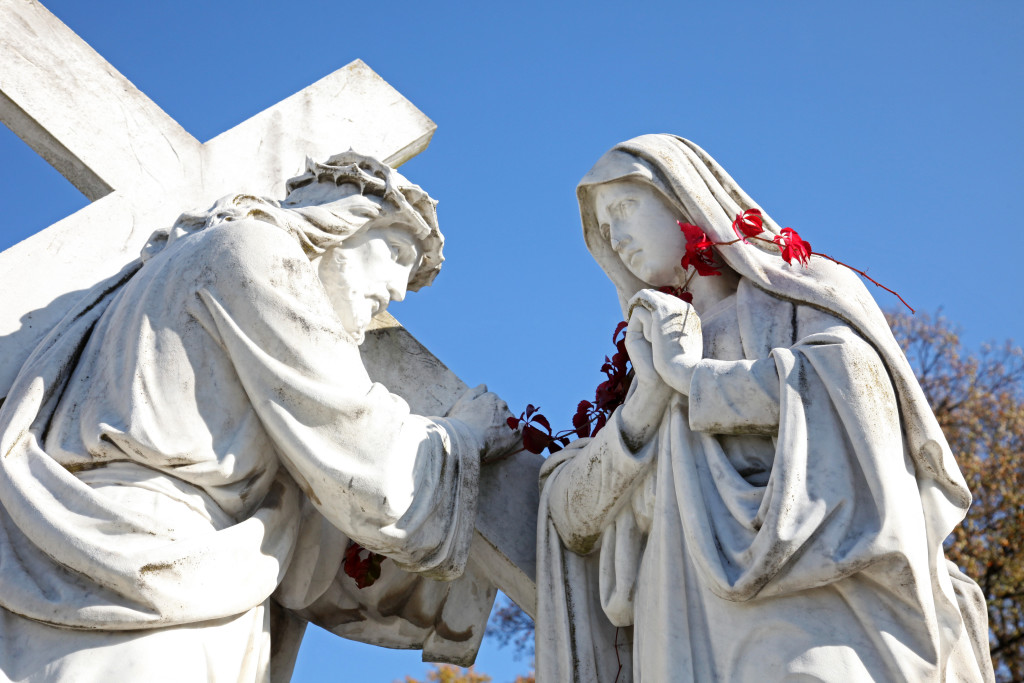 MARIJA BISTRICA, CROATIA - OCTOBER 26: 4th Stations of the Cross, Jesus meets His Mother, pilgrimage Sanctuary, Assumption of the Virgin Mary in Marija Bistrica, Croatia, on October 26, 2013